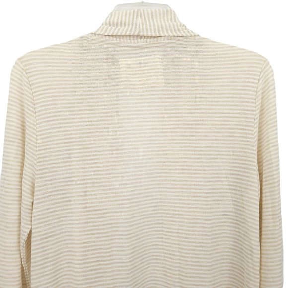 Cupio Open Front Cardigan Sweater Size M Slash Pockets Beige Brown Stripe - Picture 5 of 9